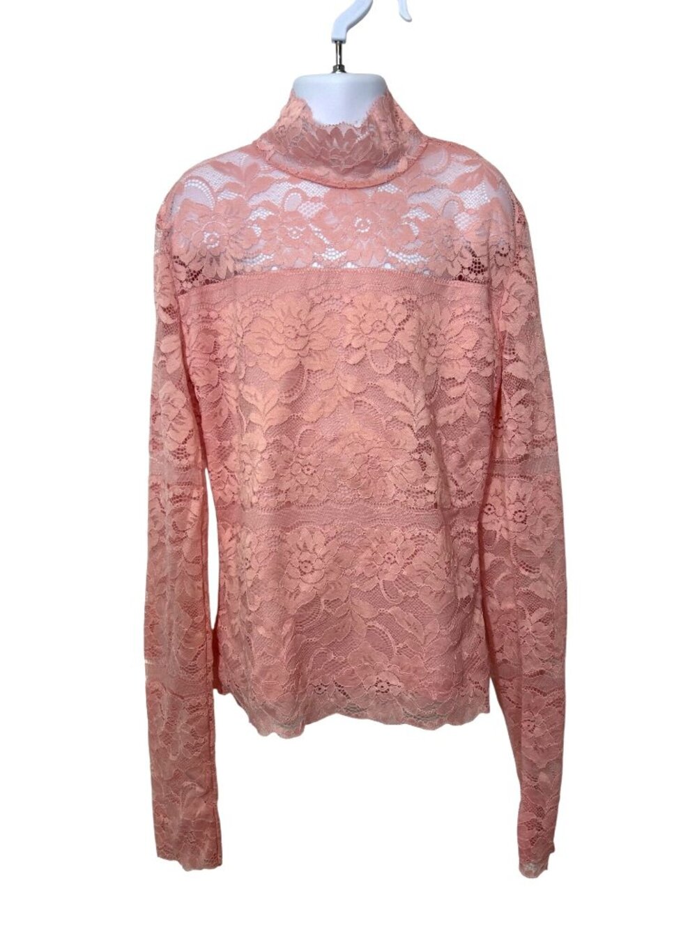 Mock Neck Pink Floral Lace Top S Juniors Long Sleeve Dressy Coquette Soft Girl